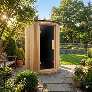 Modern Outdoor Spa Japanese Cedar Barrel Sauna Chromotherapy Lighting Waterproof Roof Traditional Sauna Stove Solar Powered - Product Image 3