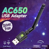Adaptador WiFi USB Externo de Doble Banda 5GHz 2.4GHz 650Mbps para Escritorio/Portátil/PC, Sin Necesidad de Controladores, en Stock