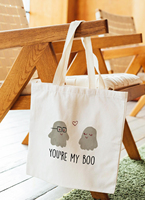 Esthétique Fun Custom Cotton Tote Bag 'You're My Boo' Canvas Handbag Pearl Embroidery Chain Decor Reusable Grocery Shopping Bag