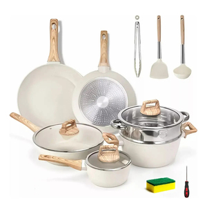 Juego de Ollas y Sartenes Modernas de Cerámica con Revestimiento de Mármol, Tapas de Vidrio, Asas de Baquelita, Antiadherentes, de Aluminio Forjado, Aptas para Gas e Inducción, 6 Piezas - Product Image 1