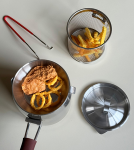 304/316SS小型金属ディープフライヤー2QTオイルポット蓋付き誘導対応家庭料理用ホリデーギフト用特殊ツール - Product Image 1
