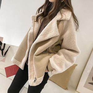 Women's Suede Motorcycle Jacket Apricot Loose Fit Windproof Fleece <b>Lined</b> Autumn Winter <b>Coat</b> - Product Image 4