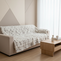 Gemütliche Flauschige Polyester-Flanell-Fleece-Decke Weiche Einfarbige Kunstfell-Kaninchenfell-Decke mit Bedrucktem Muster für Doppelbett Ganzjährig Nutzbar