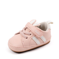 Baskets unisexes pour bébé en cuir PU à semelle souple, chaussures antidérapantes pour premiers pas avec semelle en TPR et sangle facile à fermer par auto-agrippant