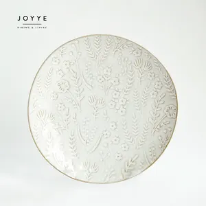 JOYYE фарфоровая тарелка с белым тисненым цветочным узором, керамическая посуда, обеденная тарелка, цветочные тарелки для свадеб