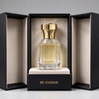 Flacon de parfum en verre de luxe 30ml 50ml 100ml, flacons de parfum uniques à vaporisateur à sertir avec boîte d'emballage et couvercle doré
