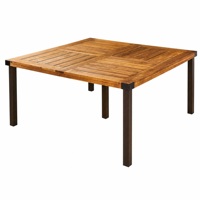 Ensemble de salle à manger d'extérieur en bois d'acacia 9 pièces, table de patio carrée finition teck avec 8 chaises à accoudoirs, idéal pour jardin, patio ou cour arrière