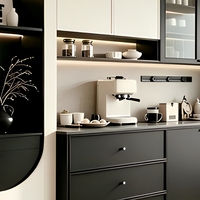 Buffet intégré minimaliste moderne avec niche de présentation cintrée, armoire sans poignée pour salle à manger de luxe ou villa