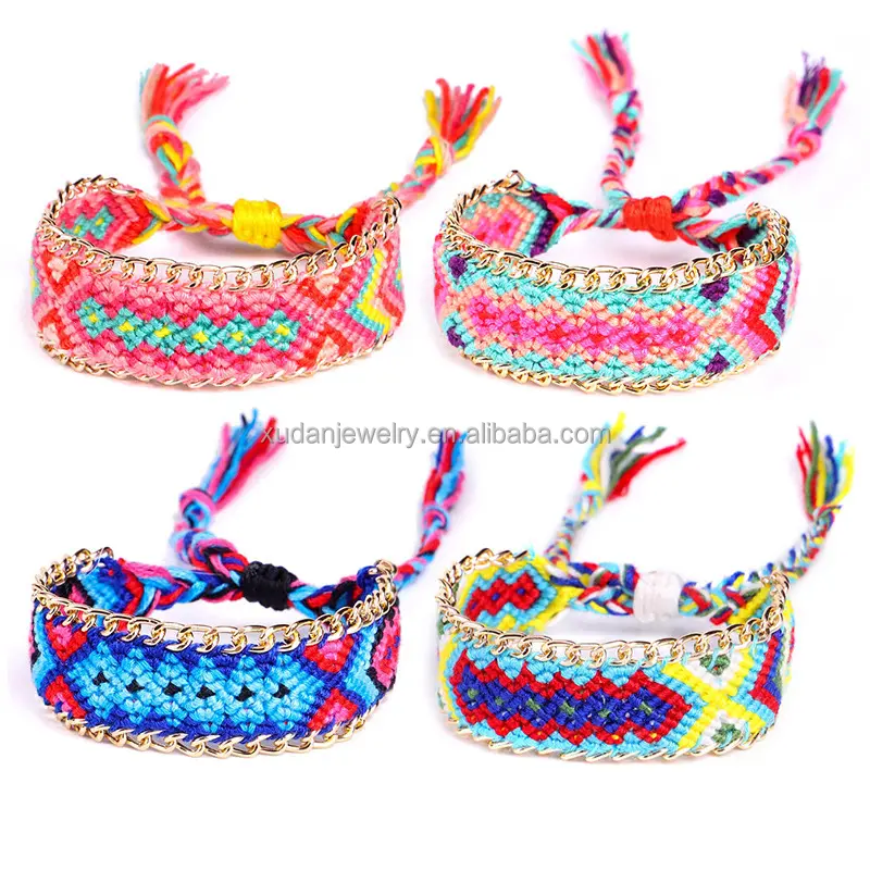 Wholesale Cheap Knitted Mexican Macrame Cotton Handmade Bracelet Friendship Woven Unique Handmade Chain braided Bracelet