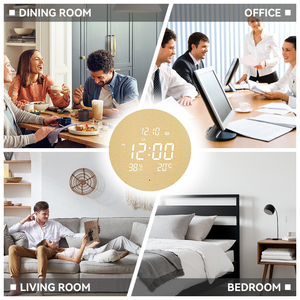 Luce uso della casa analogico lettere batteria di <span class=keywords><strong>legno</strong></span> operare all'ingrosso Led <span class=keywords><strong>cucina</strong></span> Mdf parete rotonda <span class=keywords><strong>orologio</strong></span> digitale con la temperatura - Product Image 4