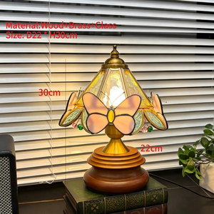 American Stained Glass <strong>Table</strong> Lamp Butterfly Decorative LED Bedside Desk <strong>Light</strong> Vintage Handcraft Lamp for Bedroom Hotel Cafe - Product Image 6