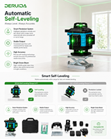 DERUIDA Niveau laser vert 4D 16 lignes 360° auto-nivelant télécommandé haute précision portable pour la construction et le carrelage