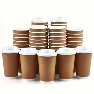 Gobelet en papier kraft à double paroi biodégradable avec logo personnalisé, gobelet à café chaud avec couvercle pour boissons froides, desserts à emporter - Product Image 1