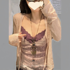 Débardeur en dentelle pour femme, style décontracté et tendance, confortable, sans bretelles, tricoté, court devant, uni, col rond, pour clubbing, 3D 100% - Product Image 3