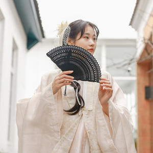 Fatingna verano estilo Retro 33cm pluma de pavo real abanico plegable Hanfu mujeres chino bambú Cheongsam impreso flor fiesta estilo - Product Image 4