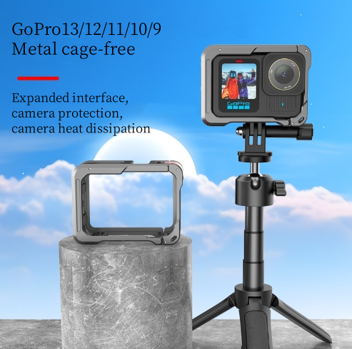 Hongdak Suitable for Gopro13/12/11/10/9 Sports Camera Anti-Fall Expansion Hot Shoe Protective Shell Rabbit Cage Metal Frame