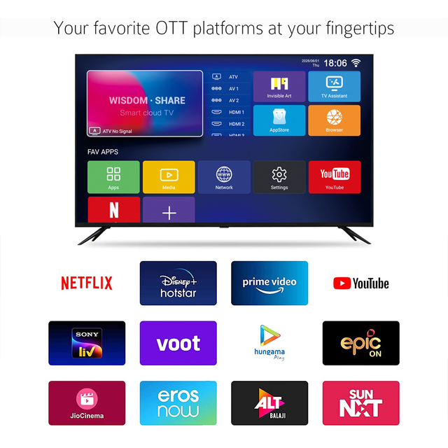 32-100 Inch Frameless LED LCD 4K Android WebOS Smart TV with Built-In Speaker for Hotel & Home Use HDTV