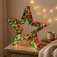 Ornement étoilé LED, étoile lumineuse à cadre métallique irisé, éclat prismatique aux couleurs arc-en-ciel pour les fêtes de Noël