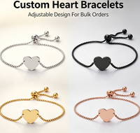 Bracelet coulissant personnalisé en forme de cœur en acier inoxydable, bijoux ajustables avec breloques, accessoires cadeaux pour femmes, chaîne à maillons colorée, bracelet jonc