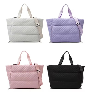 Miglior rosa bianco nero Designer trapuntato Puffy Tote Bag per le donne con cucito geometrico Tartan astratto Plaid Pattern - Product Image 1