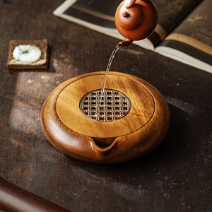 Soporte para tetera de madera de nogal, base de madera maciza para almacenamiento de agua, tapete retro de arcilla púrpura para el cuidado del té, uso doméstico - Product Image 3