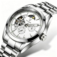 Montre mécanique automatique pour homme, phase de lune, cadran squelette, bicolore, en acier inoxydable, de luxe, prix de gros usine