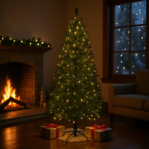 Árbol de Navidad de 7.5 pies, Delgado, Preiluminado con Luces LED Blancas Cálidas, Base para Interior, Fácil Instalación, Material Plástico - Product Image 2