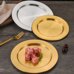 Stainless Steel Round Plate 18Cm Wide Rim Flat Bottom Serving <b>Tray</b> For Hotel Coffee <b>Tea</b> Dessert Use - Product Image 1