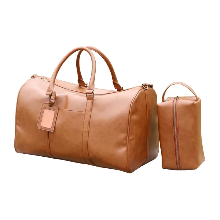 Travel Weekender Sac polochon de nuit avec petit fourre-tout Premium Vegan Leather OEM Fashion Unisex Zipper Duffle Bags 50 X30