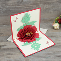 Undangan Pernikahan Kartu Ucapan 3D Pop Up Bunga Merah Cina Mode Modern
