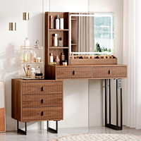 Table de maquillage moderne avec miroir tactile rétractable grand format, éclairage réglable et étagères de rangement