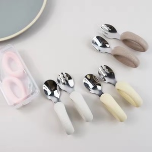 Nuovo Design Training facile da impugnare gomitiera manico corto per imparare artefatto in Silicone per bambini 316 in acciaio inox cucchiai forchetta - Product Image 6