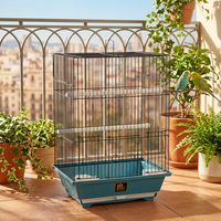 Cage à oiseaux haute en fil métallique noir, forme carrée avec plateau extractible, accessoires complets pour petits oiseaux de compagnie d'intérieur et oiseaux chanteurs