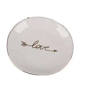 OEM Crown Ring Holder Jewelry trinket display tray gold rim porcelain for women wedding gifts sets ceramic ring dish