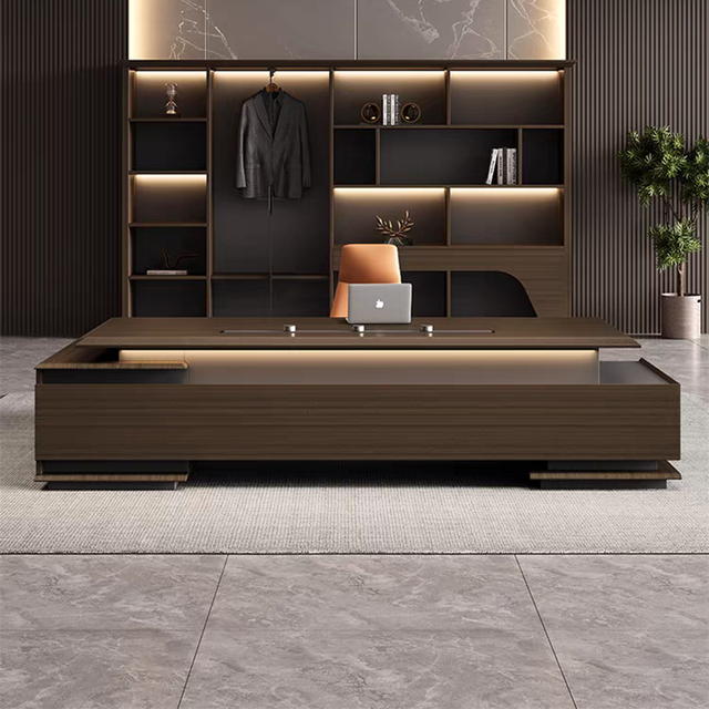 Executive Office Desk Workstation Multi-functional Power Hub Security Digital Code Lock CEO Table Eco-friendly Ladder Desk