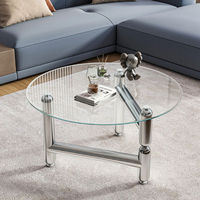 ATUNUS vente en gros de haute qualité pieds en métal argenté table basse latérale mobilier de salon moderne table centrale ronde en verre