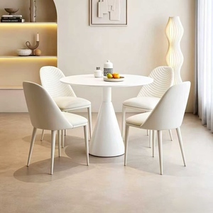 Cream Style <b>Small</b> <b>Round</b> Rock Plate <b>Dining</b> <b>Table</b> Set, Modern Leisure Reception Negotiation <b>Table</b> for <b>Small</b> Apartment - Product Image 2