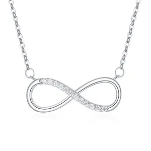 100% S925 Sterling Silver Infinity Micro-set Shiny Cubic Zirconia Link Chain Necklace Gift Jewelry