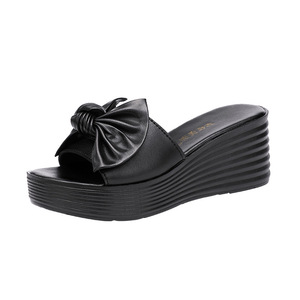 Sandalias Xuanhui de Plataforma con Punta Abierta y Lazo Radiante, Talla Grande, de Microfibra, con Plataforma de 3 cm y Cuña de 7 cm, para Mujer - Product Image 6