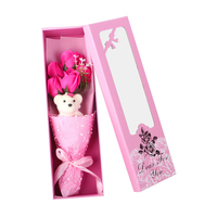 Boîte cadeau en Roses de savon, 5 pièces, fausses fleurs et ours en peluche, pour la fête des mères,