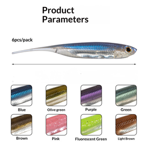 Lot de 6 leurres souples en plastique colorés pour la pêche, leurres souples en <span class=keywords><strong>TPE</strong></span>, leurres souples pour la pêche en gros - Product Image 3