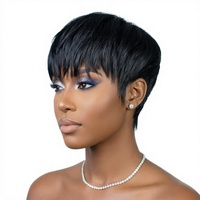 Perruque brésilienne courte bouclée style Pixie |   Perruque courte pour femmes, 100% cheveux humains Remy, fabriquée à la machine |   Plusieurs couleurs disponibles