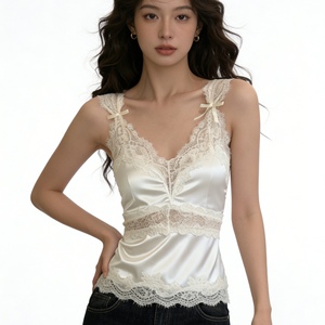 Camisola de Satén con Encaje y Lazo para Mujer, Top Corto, Elegante y Romántico - Product Image 2