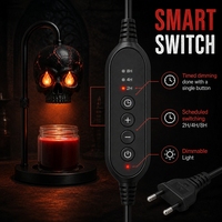 Brûleur d'arômes électrique gothique en forme de crâne, chauffe-cire parfumée, en résine et métal, fait main, avec minuterie, variateur d'intensité, hauteur réglable, prise UE
