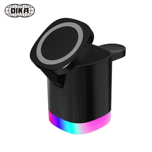 2023 Intelligent Control Multi-function 3 In 1 Wireless Charging Phone Holder With Colorful RGB Led Lights Display