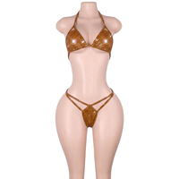 Combinaison deux pièces brillante à pois et sequins avec soutien-gorge et string à lacets, pour adultes, tenue de club, de strip-tease et de performance