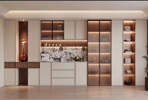 Aparador Alto Integrado, Mueble de Pared Moderno, Minimalista, de Lujo Ligero, para Sala de Estar, Estilo <span class=keywords><strong>Italiano</strong></span>, Madera Maciza para <span class=keywords><strong>Vino</strong></span> - Product Image 2