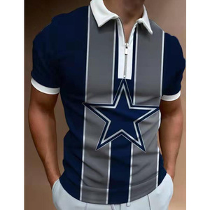 Camisa faconnables para hombres, polo de verano con cremallera, camisa de poliéster 100%, camiseta a rayas doble personalizada - Product Image 1