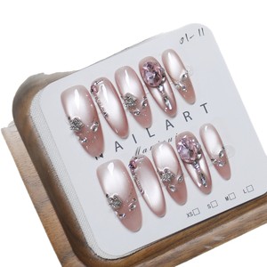 10 <span class=keywords><strong>Uñas</strong></span> Postizas Hechas a Mano <span class=keywords><strong>con</strong></span> Diseño de Ojo de Gato y Diamantes de Imitación en Varios Estilos, Color Nude, Marrón y Rosa, para Mujer, Elegantes - Product Image 6