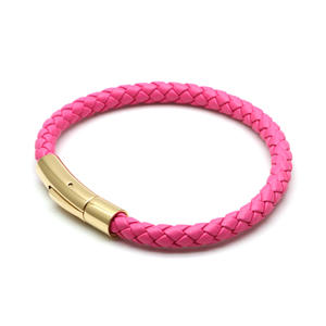 <span class=keywords><strong>6mm</strong></span> moda clásica hecha a mano trenzada pulsera de cuero genuino alto pulido Acero inoxidable Cierre magnético pulseras - Product Image 5